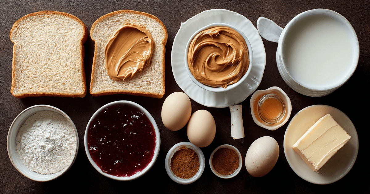  Ingredients for peanut butter and jelly stuffed French toast