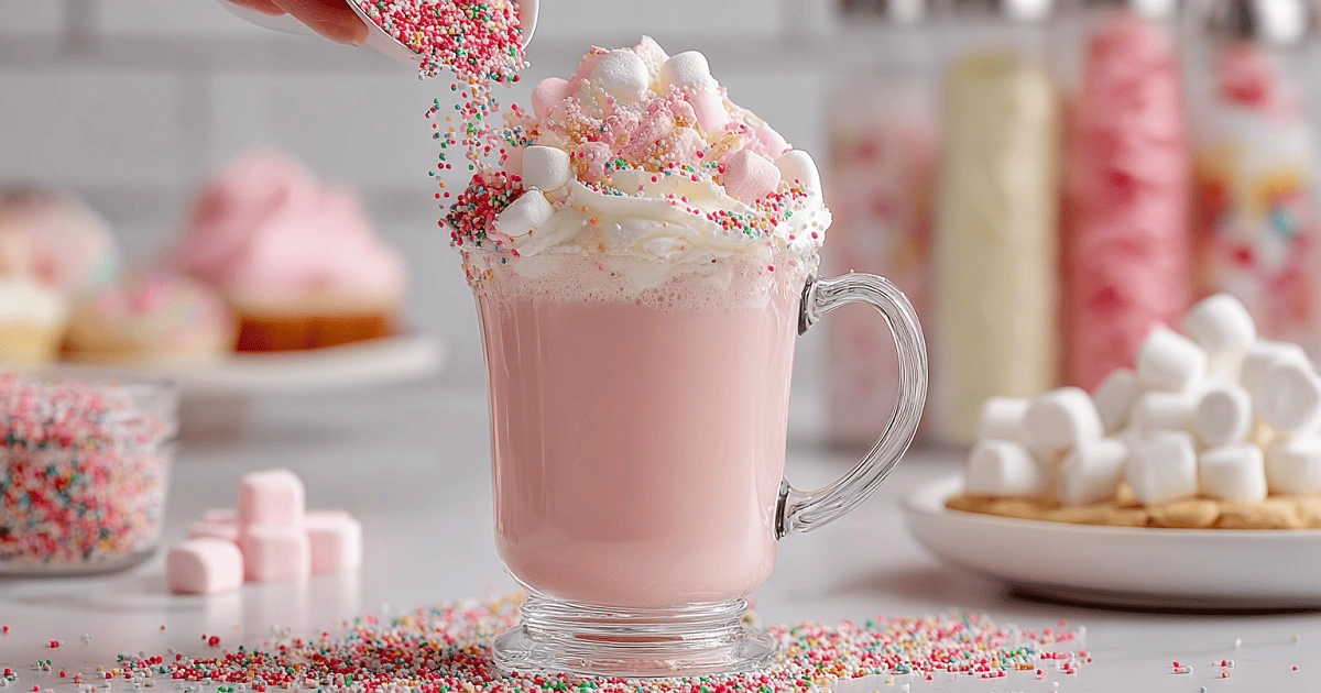 Kid-friendly pink hot chocolate topping bar