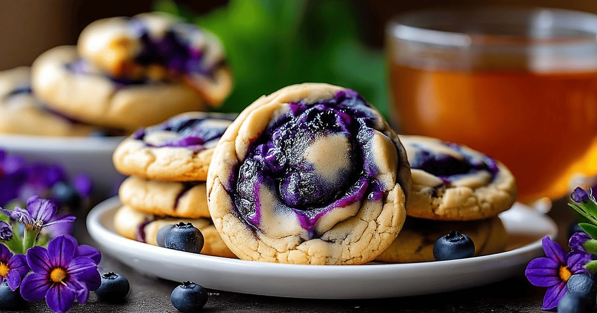 Blueberry Cheesecake Swirl Cookies on serving tray