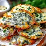 Golden spinach cheese crisps fresh out of the oven with melted cheese and crispy edges