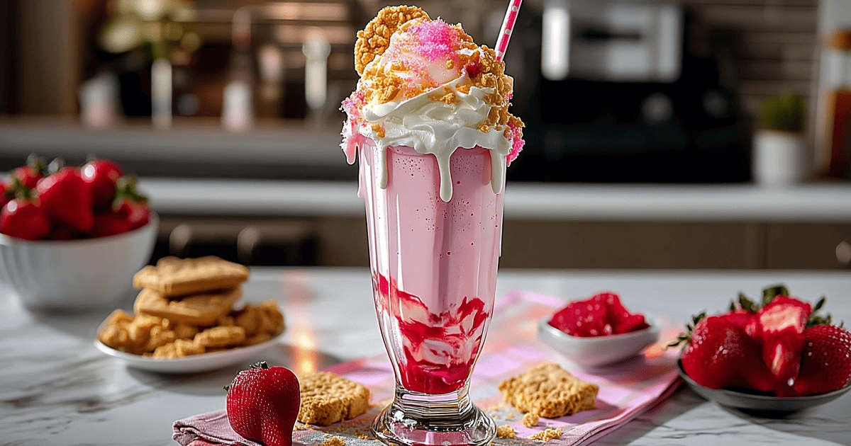 Served Strawberry Shortcake Milkshake with whipped topping