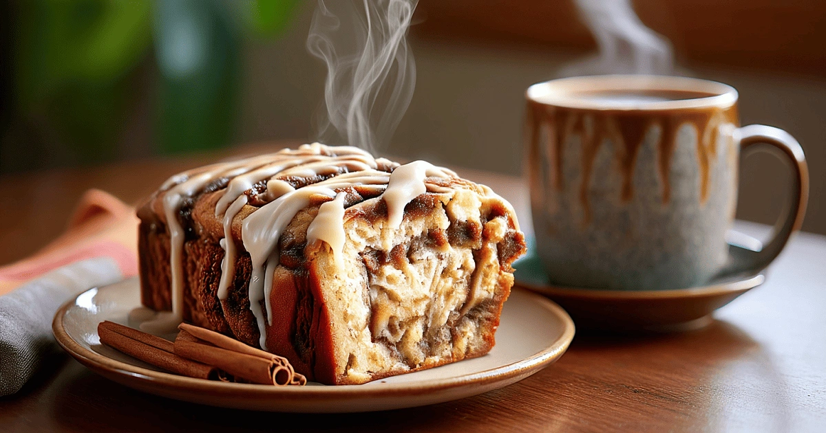 Cinnamon roll banana bread served with coffee