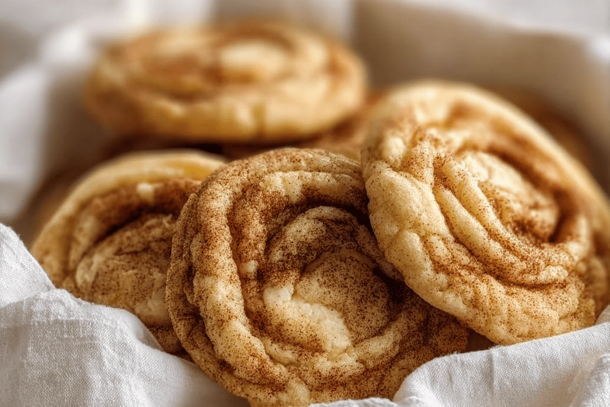 Cinnamon roll cheesecake cookies with golden cinnamon swirls and creamy filling
