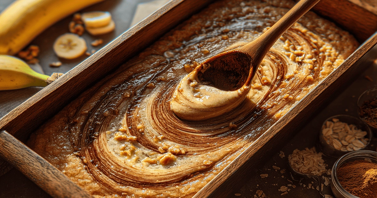 Swirling cinnamon mixture into banana bread batter