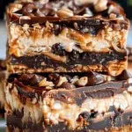 4-Layer Everything Bars with cookie crust, caramel, nougat, and chocolate ganache