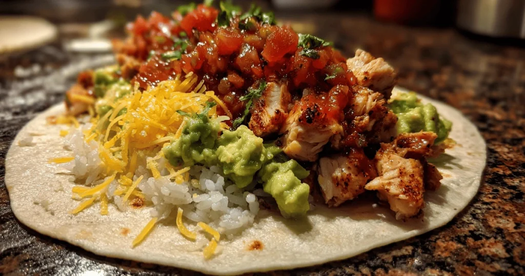 how to assemble chicken avocado burrito