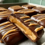 Buckeye Graham Crackers with creamy peanut butter filling, coated in chocolate, and drizzled with peanut butter