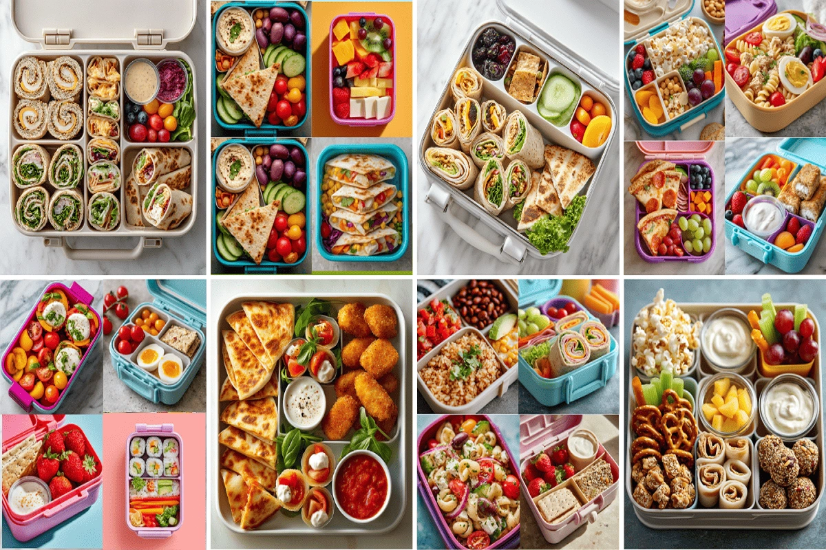 Creative school lunch ideas for kids in colorful bento boxes