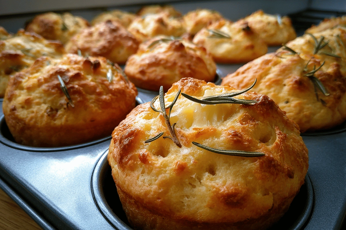 Easy Garlic Rosemary Focaccia Muffins fresh from oven