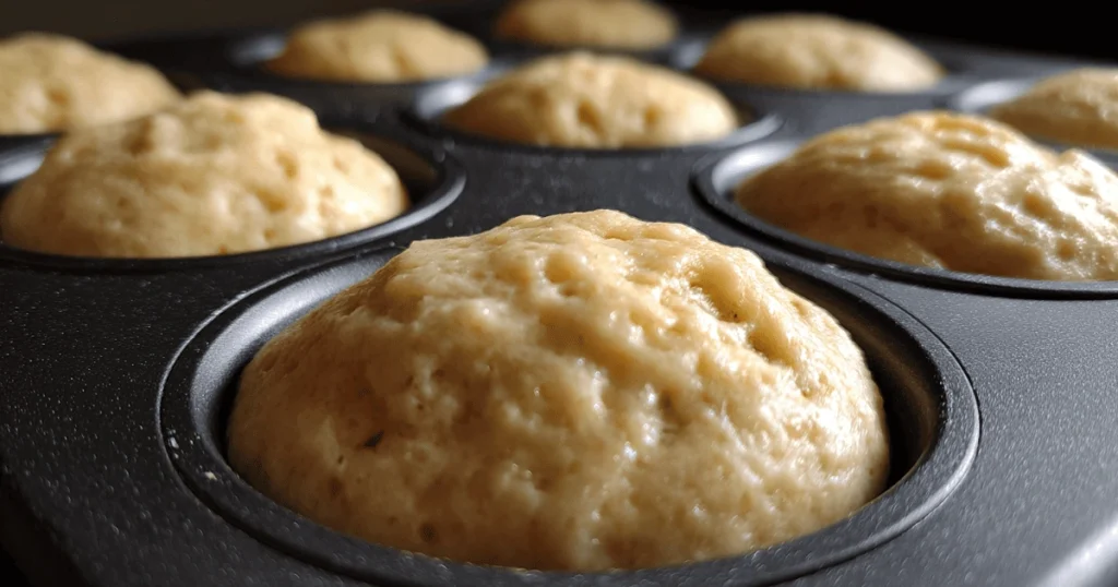 Focaccia dough rising in muffin tin
