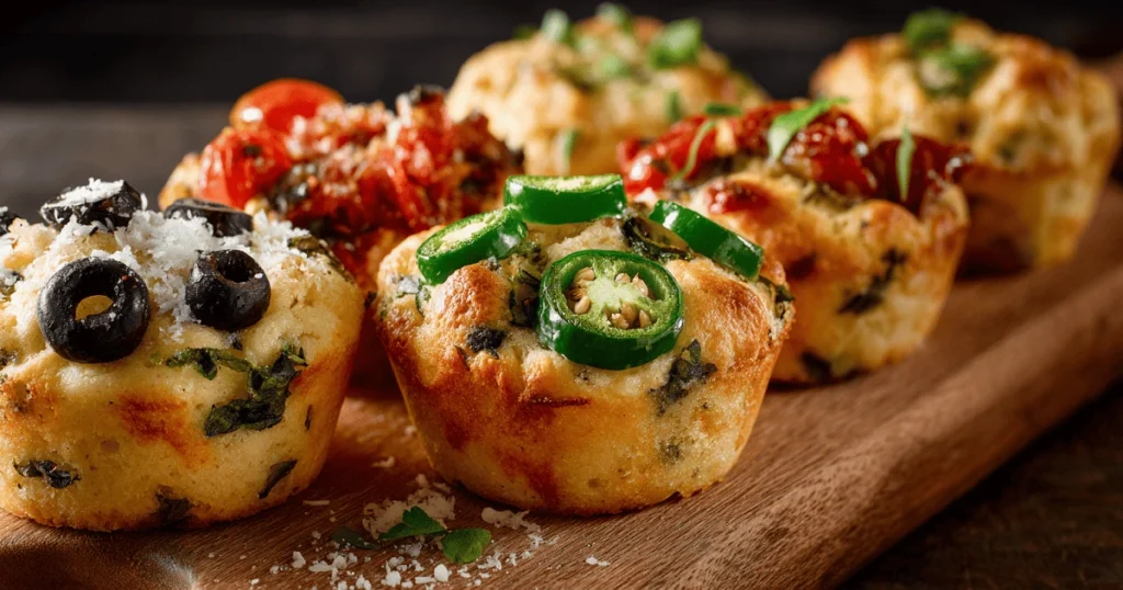 Focaccia muffins with creative toppings