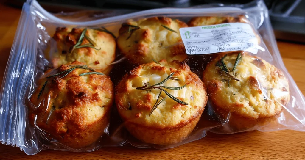 Freezer-ready focaccia muffins in bag