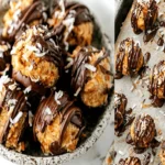 Samoa Cookie Protein Balls no bake healthy snack with coconut and chocolate