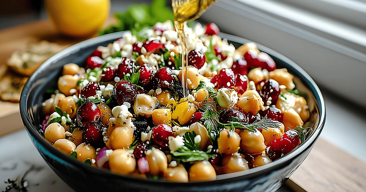  Tossing Feta & Cranberry Chickpeas with Lemon Vinaigrette