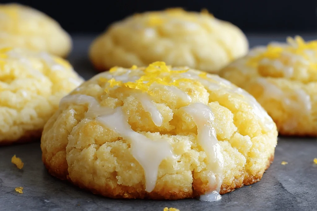 Zesty Lemon Pound Cake Cookies topped with tangy lemon glaze