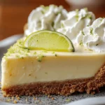 Key lime pie recipe slice with whipped cream and lime garnish